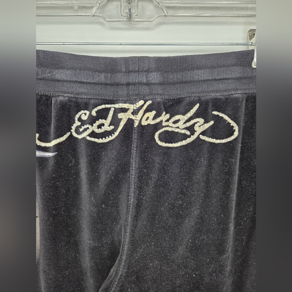 Ed Hardy Size M Luxurious BlackVelvet Sweat Pants - Picture 3 of 13